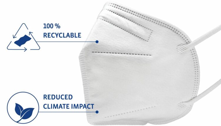 The monomaterial mask is 100 percent recyclable and has a carbon footprint of just 8 grams of CO2 equivalent - that's one-tenth of a conventional mask produced in Asia.